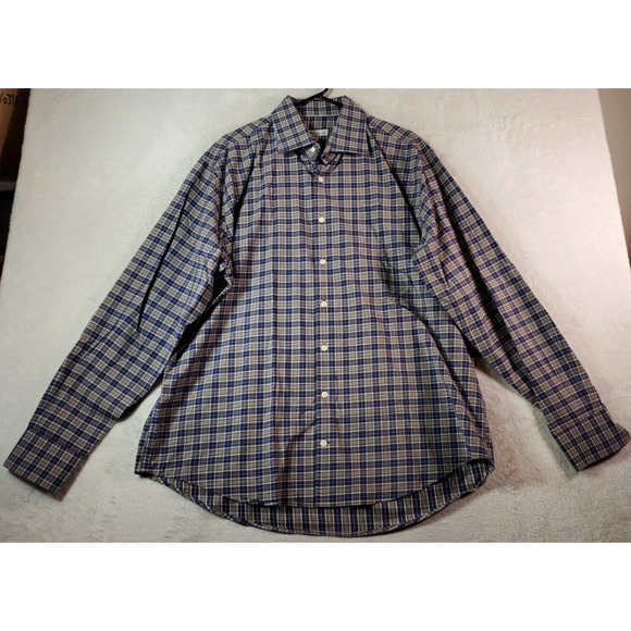 Peter Miller Shirt Mens XL Blue Brown Plaid Long Sleeve Collared Button Down EUC - Picture 1 of 9